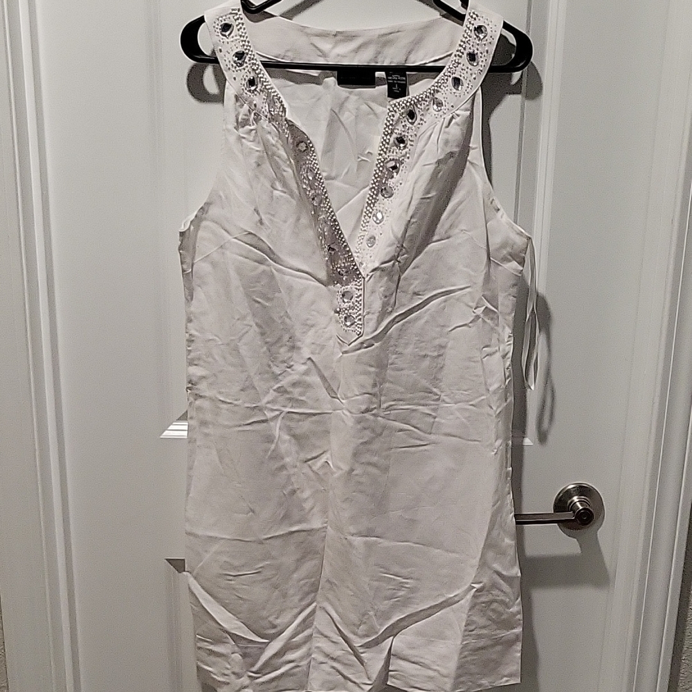 New York & Company Ivory Embellished Linen Dress - Picture 1 of 4